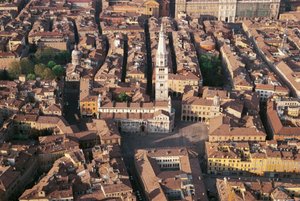 Aerial view of Modena with cathedral