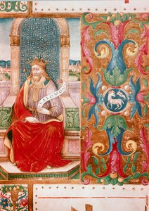 King Solomon on the Throne Illuminated Lettrine from manuscript Ms. K C 43, Florence, Museo del 