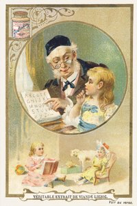 Reading with grandfather. Advertising chromolithograph representing an elderly person and a child. Published by Compagnie Liebig, Paris, late 19th century by Unbekannt
