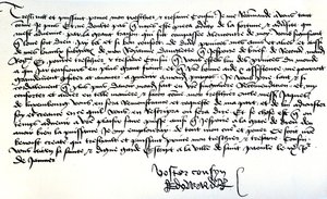 Letter from King Edward IV to Francis II, Duke of Brittany, asking for help in the recovery of his kingdom, written at Saint-Pol, 9 January by Unbekannt
