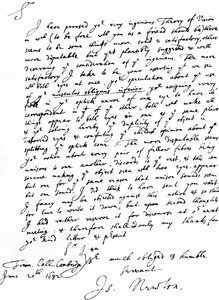 Letter from Sir Isaac Newton to William Briggs, M.D., written from Trinity College, Cambridge, 20 June by Unbekannt