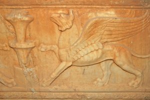 Mythical beast carving detail on Attic Sarcophagus (2nd century AD), Libya by Unbekannt