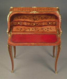 Louis XV bureau de dame, with floral marquetry and ormolu mounts, by Bernard II van Risenburgh