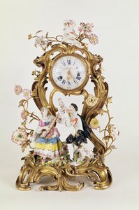 Louis XV Ormolu and Porcelain Clock, with Meissen Figures by Unbekannt