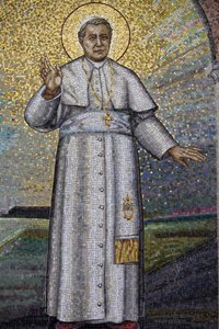 Madonna della Scala Benedictine Abbey, Noci, Apulia: Mosaic depicting Pope Pius X, Italy