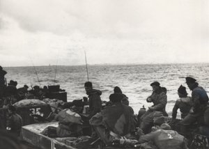 Marines of 41 Commando aboard LCT 532, approaching Westkapelle during the landings at Walcheren, Netherlands