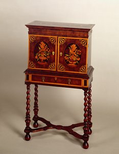 Marquetry cabinet on stand, walnut veneered, late 17th century