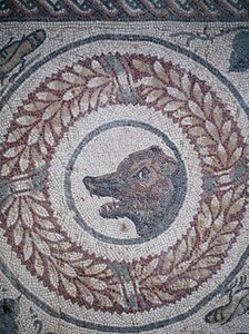 Mosaic of the peristyle. Detail representing a bear