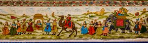 Mural, Patwon-Ki-Haveli, Jaisalmer, an exotic city in the Thar Desert, Jaisalmer, Rajasthan, India, Asia
