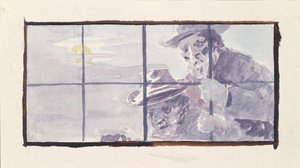 Night Scene with Two Men in Front of a Barred Window. Study by Unbekannter Künstler