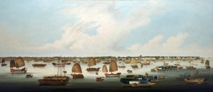Navigation on the Pearl River, off the coast of Henan Island, with a view of the European factories in Canton