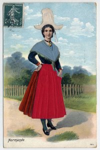 Normandy: portrait of a Norman woman in traditional dress and headdress - Postcard