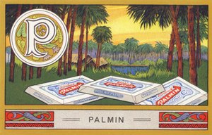 P: Palmin - Alphabet Palmin. Series of chromolithographs published by H. Schlinck & Co, Hamburg. Advertisement for Palmin finest coconut fat. Dimensions: 7 x 11 cm by William M. Timlin