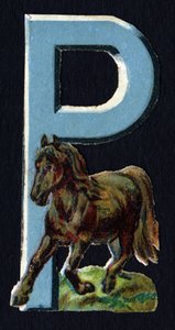 P like Pony. Beetle decoupis on the theme of animals. Engraving. Series of 26 waffle chromolithographs of English origin. End of the 19th century