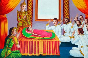 Painting depicting the life story of Shakyamuni Buddha. Buddha as a child. Kep. Cambodia. by Unbekannt