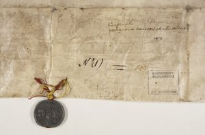 Papal Bull confirming charter of Bishop Henry Wardlaw, verso