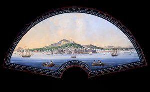 Paper fan model with a gouache painting representing the destinations of the Grand Tour, usually a practical journey by artists and intellectuals of the 18th and 19th century in the Mediterranean countries during their youth for their education and enrichm by Unbekannt