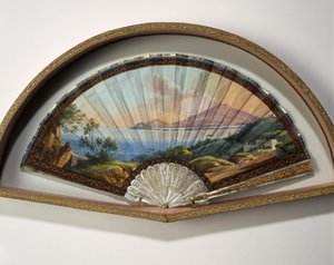 Paper fan model with a gouache painting representing the destinations of the Grand Tour, usually a practical journey by artists and intellectuals of the 18th and 19th century in the Mediterranean countries during their youth for their education and enrichm by Unbekannt