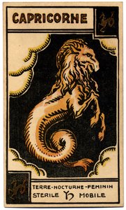 Paranormal. Astrology. Capricorn (the Sea Goat). Astrologic Card from: Le Tarot Astrologique, by Georges Muchery, France