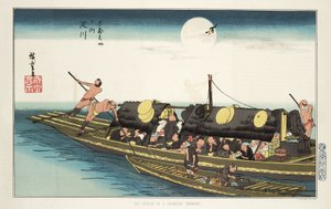 Passengers and crew aboard a small boat, c 1853-1856