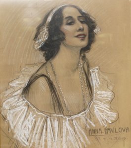 Pastel drawing of Russian ballet dancer Anna Pavlova at the London Jewish Cultural Centre, London, UK by Unbekannt