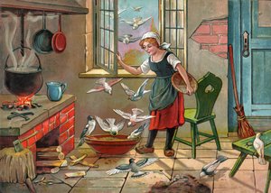 Peasant Girl with Pigeons