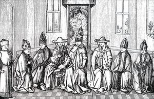 Peter the Hermit, Pope Urban II and Simeon Patriarch of Jerusalem by Unbekannt