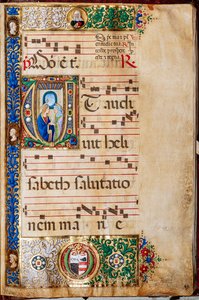 Piccolomini Library: Choir Book, Cod. 14.P., ff. 46r with Mary and St. Elizabeth, by Giovanni di Giuliano Boccardi, known as Boccardino the Elder by Unbekannter Künstler