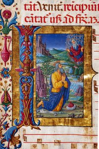Piccolomini Library: choir book, cod. 7.G, ff. 40v with “Vision of Jeremias”, by Guidoccio Cozzarelli (detail)