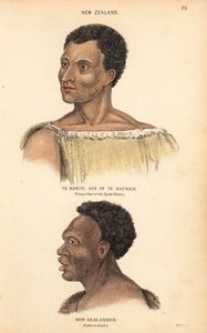 Portrait of Te Kewiti, son of Te Kauwain, young chief of the Maori Ngate Watnas, New Zealand, and portrait of a tattooed Maori, New Zealander, drawn in London by Agasse