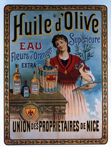 Poster advertising olive oil made in Nice, France