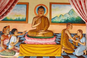 Preah Prom Rath Monastery: Life of the Buddha - Buddha and His Son Rahula, Siem Reap, Cambodia