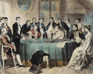 Presentation in 1801 of the experiments on the electric battery to the First Consul Napoleon Bonaparte by Volta by Unbekannter Künstler