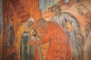 Russian Orthodox Church of St Dimitrius on the Blood, fresco depicting death of Demetrius (son of Ivan the Terrible)