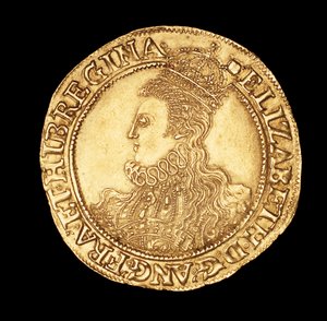 Rare English Coin, Portrait of Queen Elizabeth I, Gold Pound