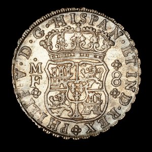 Rare Silver Coin, Spanish America King Ferdinand VI, 8 Reale, Crowned Shield with Spanish Arms (1740) by Unbekannter Künstler