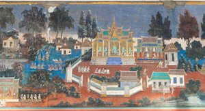 Reamker frescoes adorning the walls of the royal palace complex in Phnom Penh, Cambodia