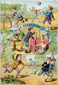 Recreation in the school yard. Engraving in "Alphabet des petits ecoliers". Imaging of Epinal, circa 1885 by Unbekannt
