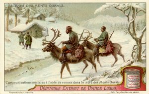 Russian Postal Service with Reindeer in the Northern Ural Mountains