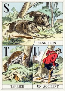 S T U: Boar, Terrier, An Accident - The Hunting Alphabet, c.1890 by Unbekannt