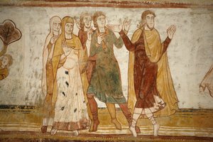 Saint-Savin abbey painting: Abraham and Lot split apart, Saint-Savin-sur-Gartempe, France