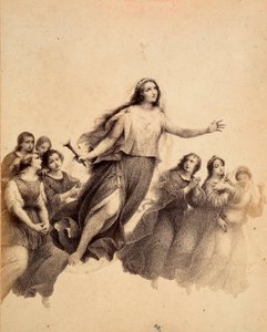 Saint Lucia with Torch in Hand Flies Through the Firmament of the Empyrean (Illustration of Canto XXXII in Paradiso of The Divine Comedy by Dante Alighieri)