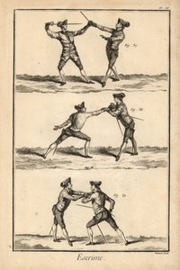 Second position of the disarm in tierce, disarm on the carte or seconde thrust, and second position of the disarm on the carte by Unbekannter Künstler