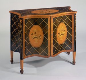 Sheraton harewood and marquetry serpentine commode, c.1790