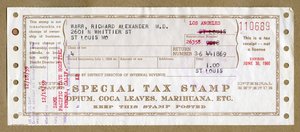 Special Tax Stamp for Medical Opium, Coca Leaves and Marijuana