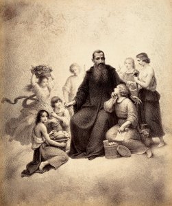 St. Benedict Enthroned Surrounded by Youth with Bundles of Wheat and Baskets of Fruit (Illustration of Canto XXXII in Paradiso of The Divine Comedy by Dante Alighieri) by Unbekannter Künstler
