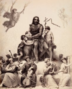 St. John the Baptist sits, surrounded by musician angels, and caresses a lamb on its head. Illustration of Canto XXXII in Paradiso of The Divine Comedy by Dante Alighieri. Work of Francesco Scaramuzza dedicated to the Municipality of Florence. by Unbekannter Künstler