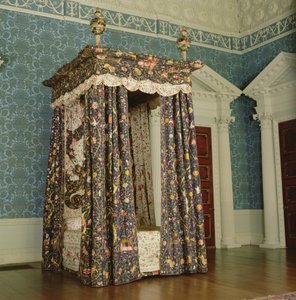 State bed with chinese embroidery hangings, English