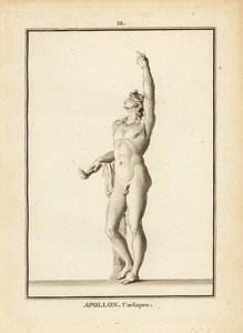 Statue of Apollo Coelispex, looking at the sky, nude, with flaming torch by Unbekannt