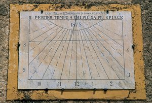 Sundial, side wall of Church of Maria Santissima Assunta, Palazzo Adriano, Sicily, Italy by Benjamin Baud